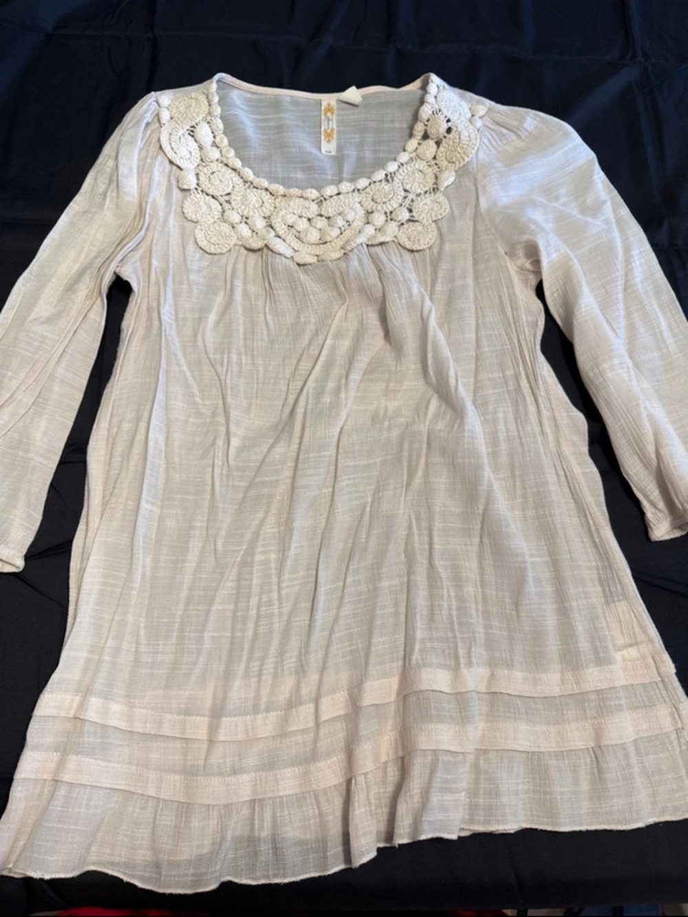 Adiva Cream Crochet-Neck Peasant Tunic